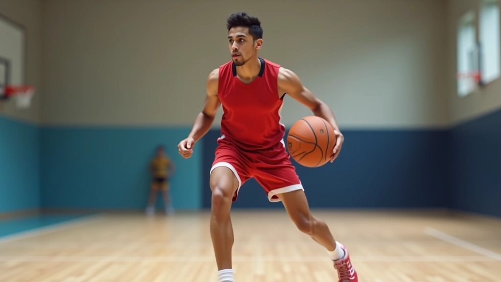 لاعب كرة سلة يؤدي حركة القدم الدفاعية السريعة والانزلاق الجانبي على الملعب